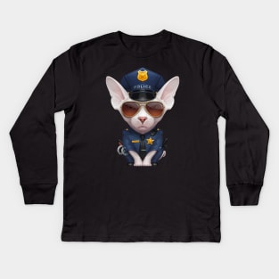 White Sphynx Cat Police Officer Kids Long Sleeve T-Shirt